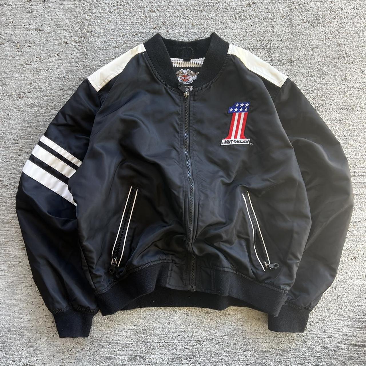 USA MADE 90s Harley Davidson Racing Jacket Black Zip... - Depop