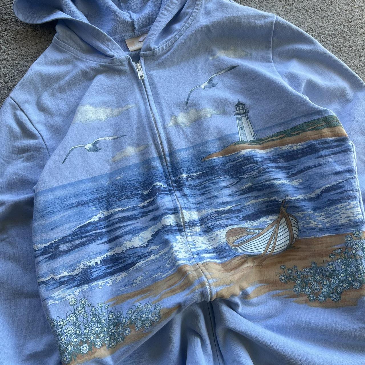 Art Nature Ocean Sea Beach Print Vintage Y2K Zip Up... Depop