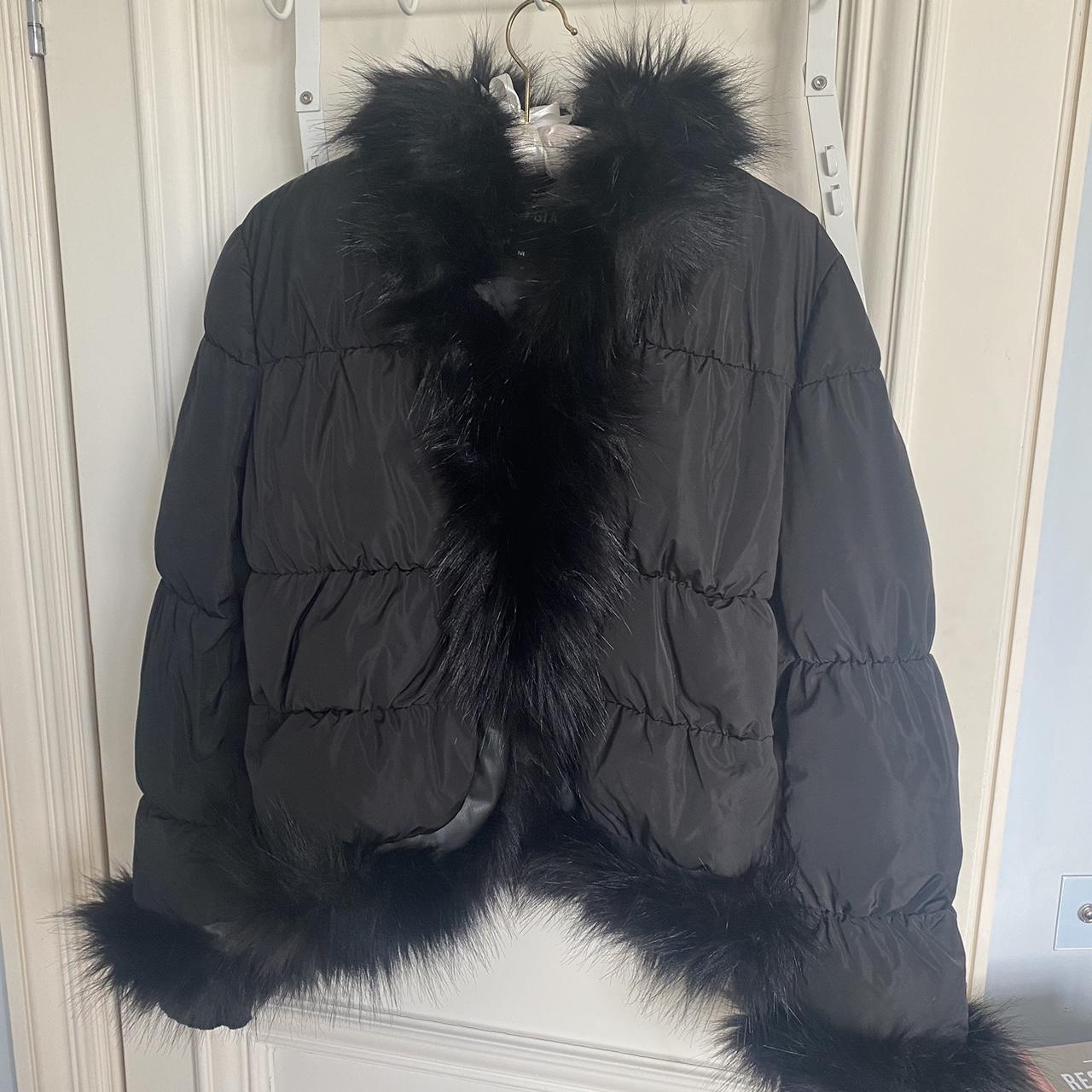 Black Faux Fur Jacket with hood GIA