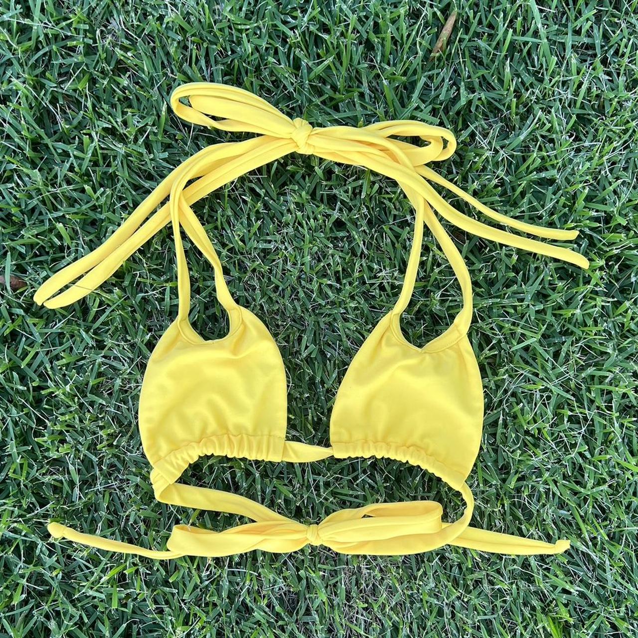 montce swim yellow bikini top size xs, but can fit... - Depop