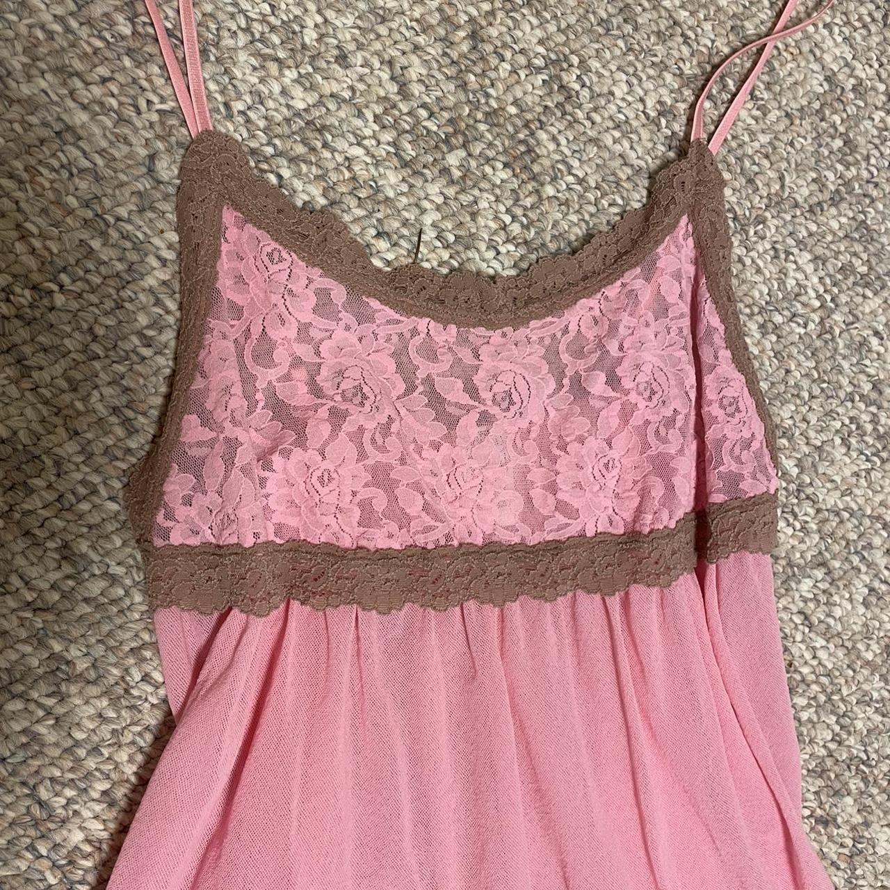 Hanky panky pink and tan lace night gown Marked... - Depop