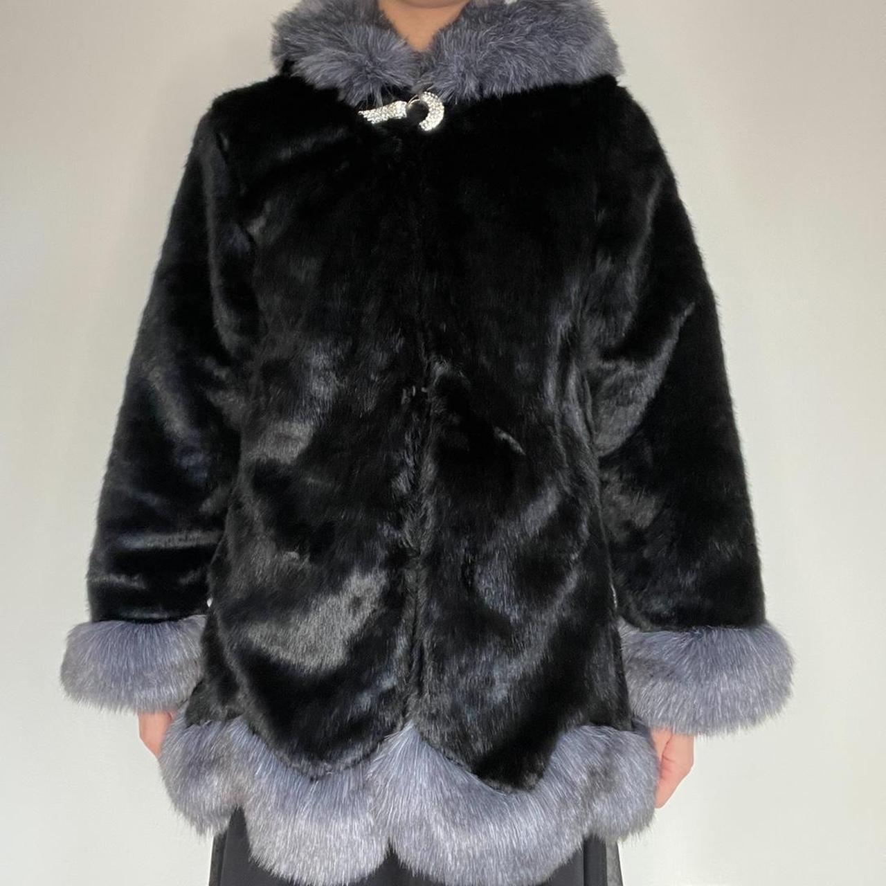 fur coat grey/black by vintage brand Fashion with... - Depop