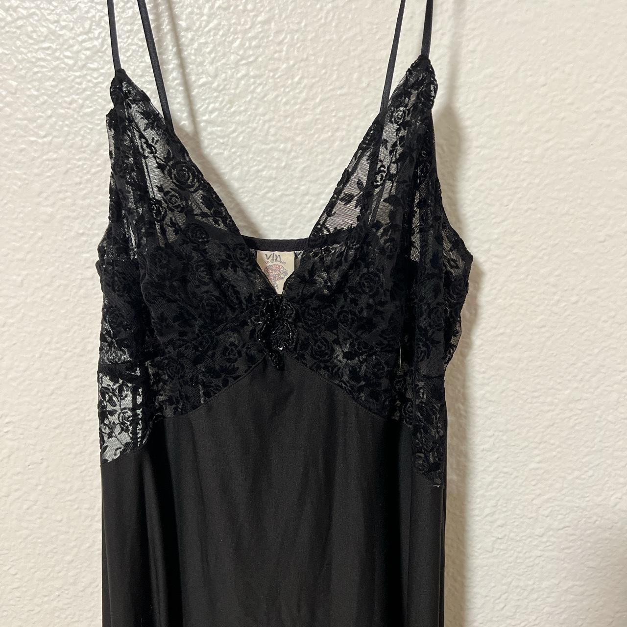 Vintage Long Black Nightgown Velvet Lace Top With Depop