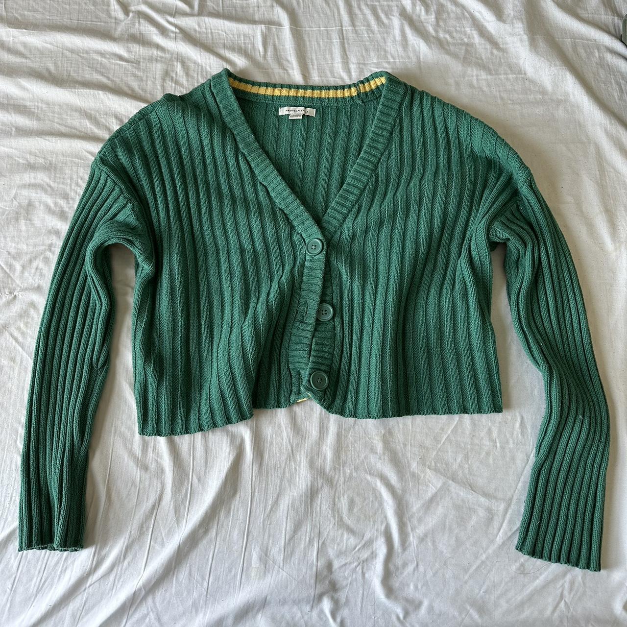 Cropped green cardigan. Small stain shown on last... - Depop