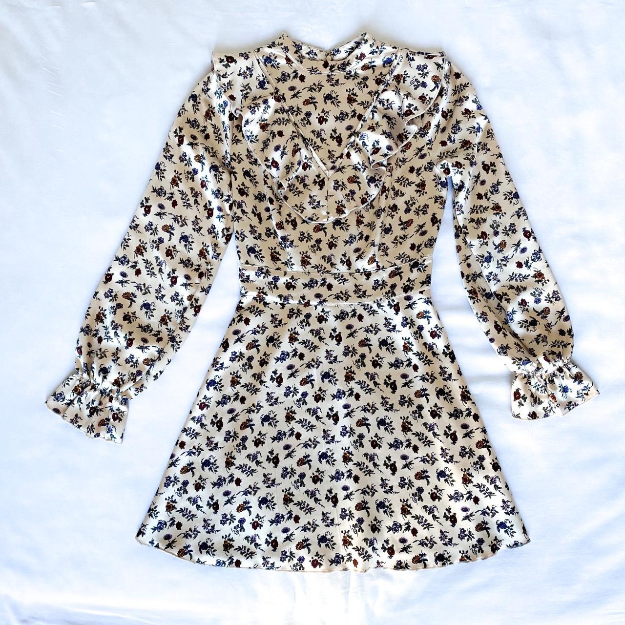 Floral Satin Long Sleeve Mini Dress Laura Ashley... Depop