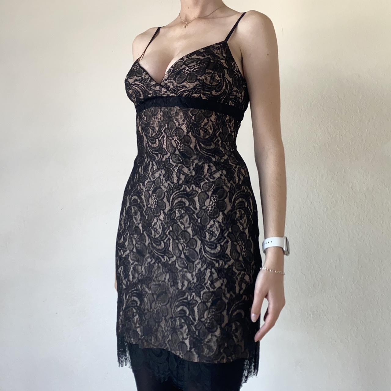 BCBG Max Azria Black Lace Bodycon Dress tan Depop