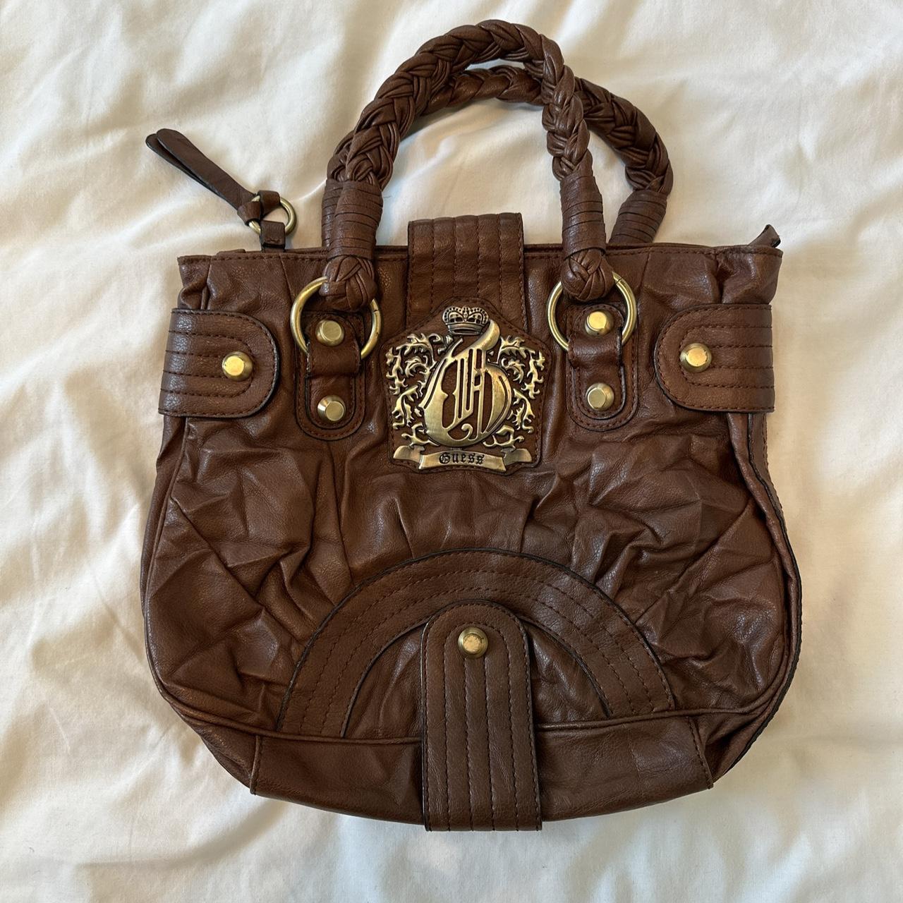 Y2K vintage Guess bag. Brown leather and bronze | Depop