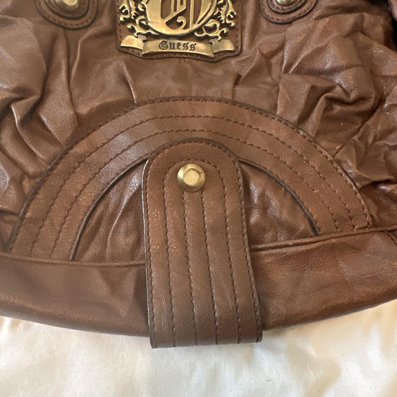 Y2K vintage Guess bag. Brown leather and bronze | Depop