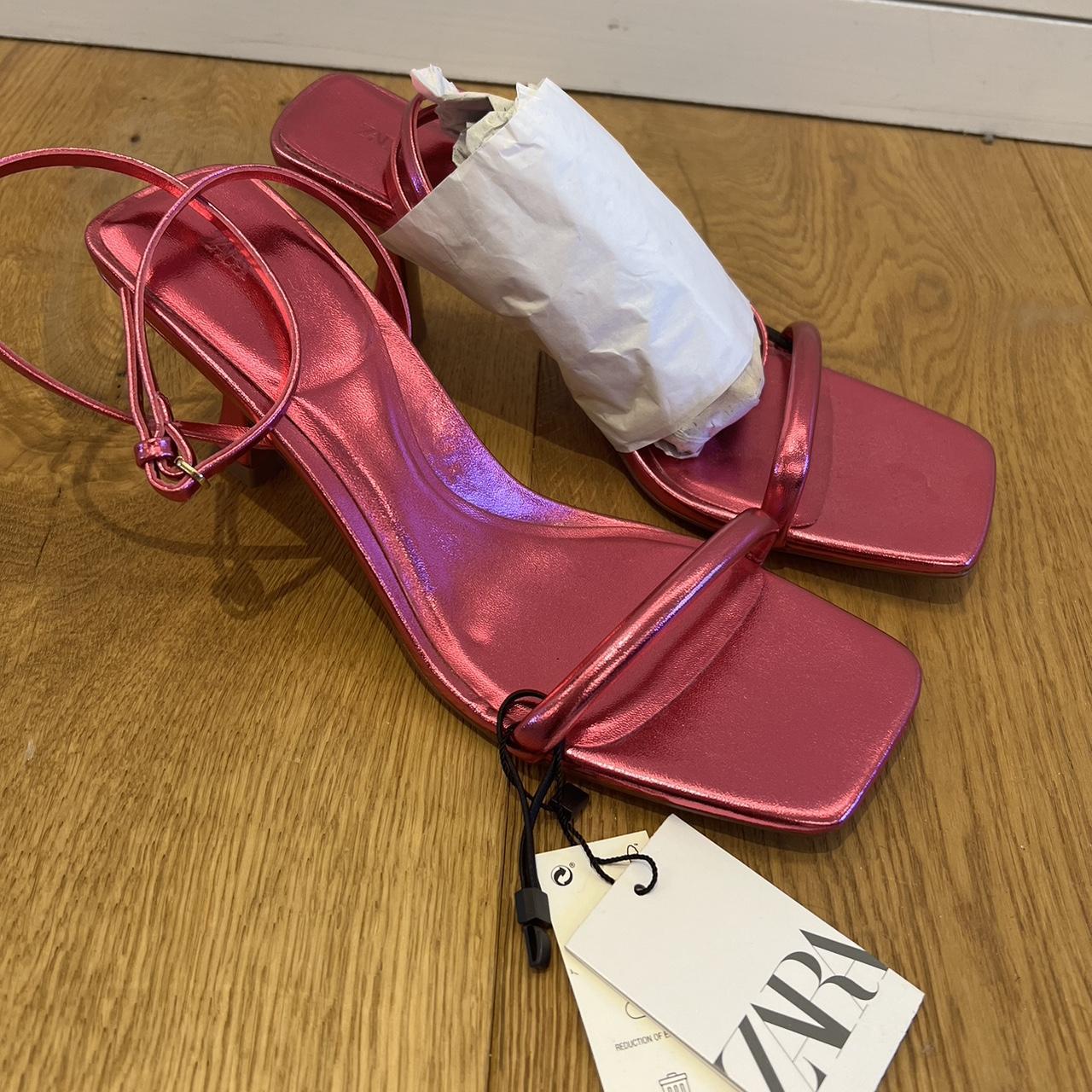 Depop Zara Pink Strappy Heels ZARA Rose Pink Woven Heel Sandals