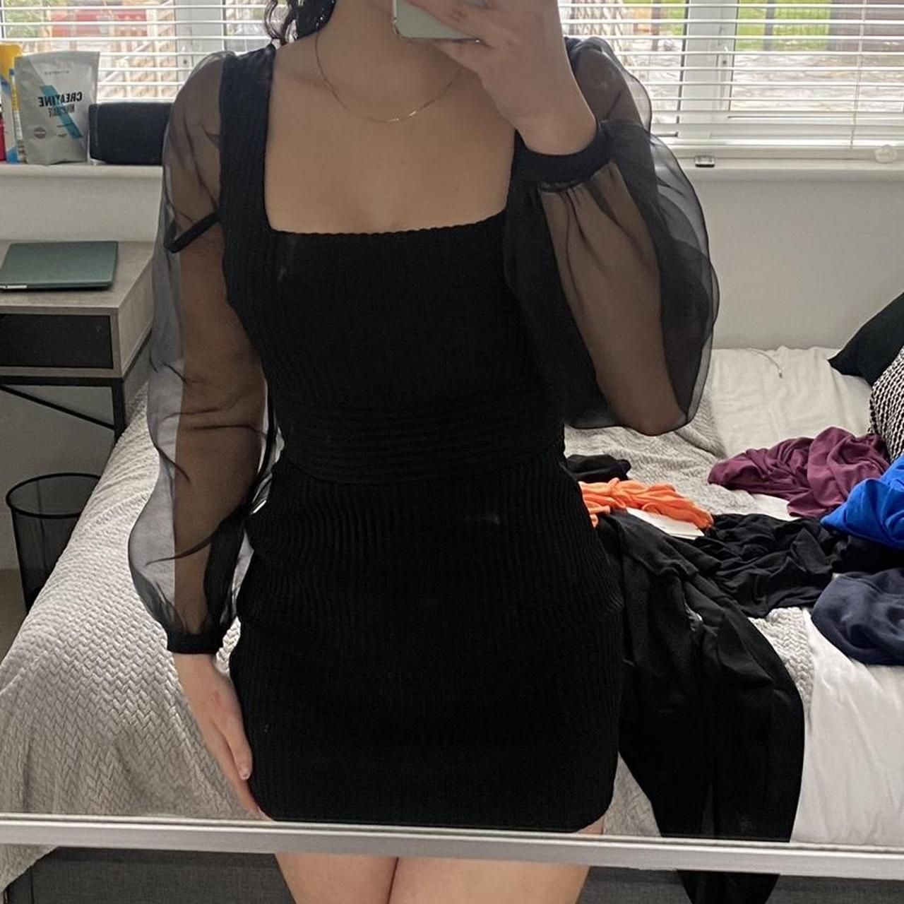 Misguided black mini dress with mesh puff