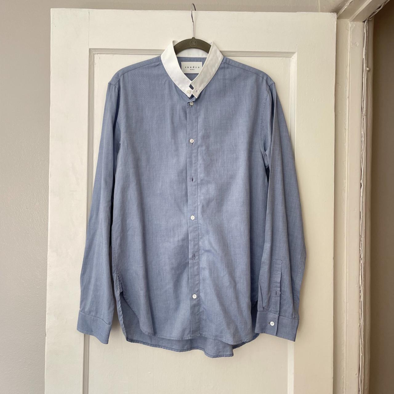 Sandro Men's Blue and White Shirt | Depop