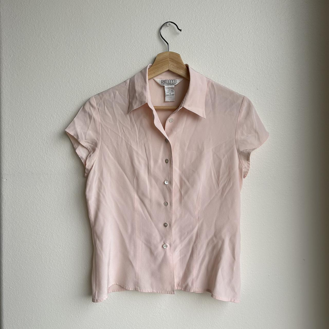 Vintage short sleeve button up blouse 100% silk Size... - Depop