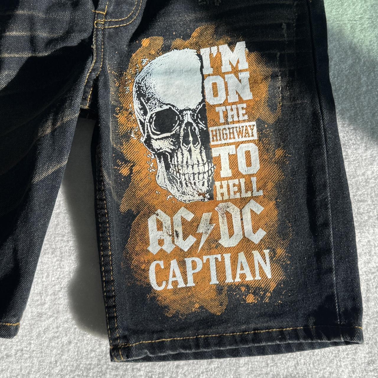 Black & orange AC/DC shorts Knight Captain Denim... | Depop