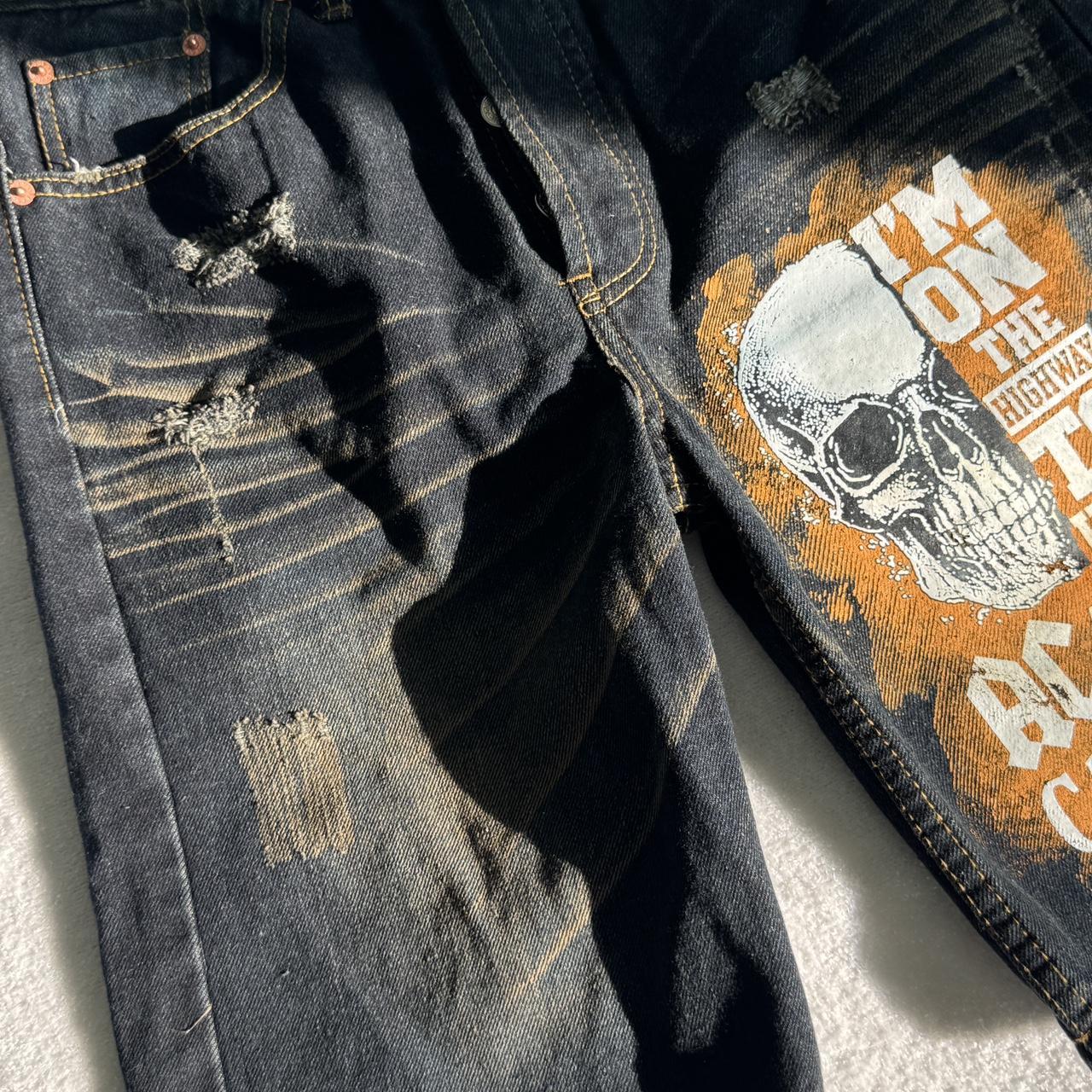 Black & orange AC/DC shorts Knight Captain Denim... | Depop