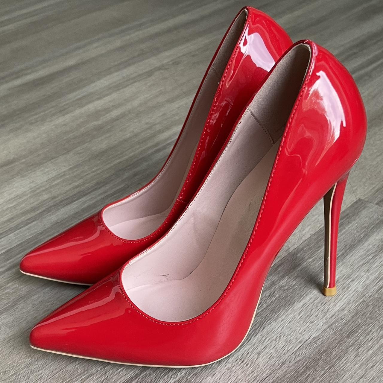 Bright red 4inch pumps ~size US 8 ~only used... - Depop