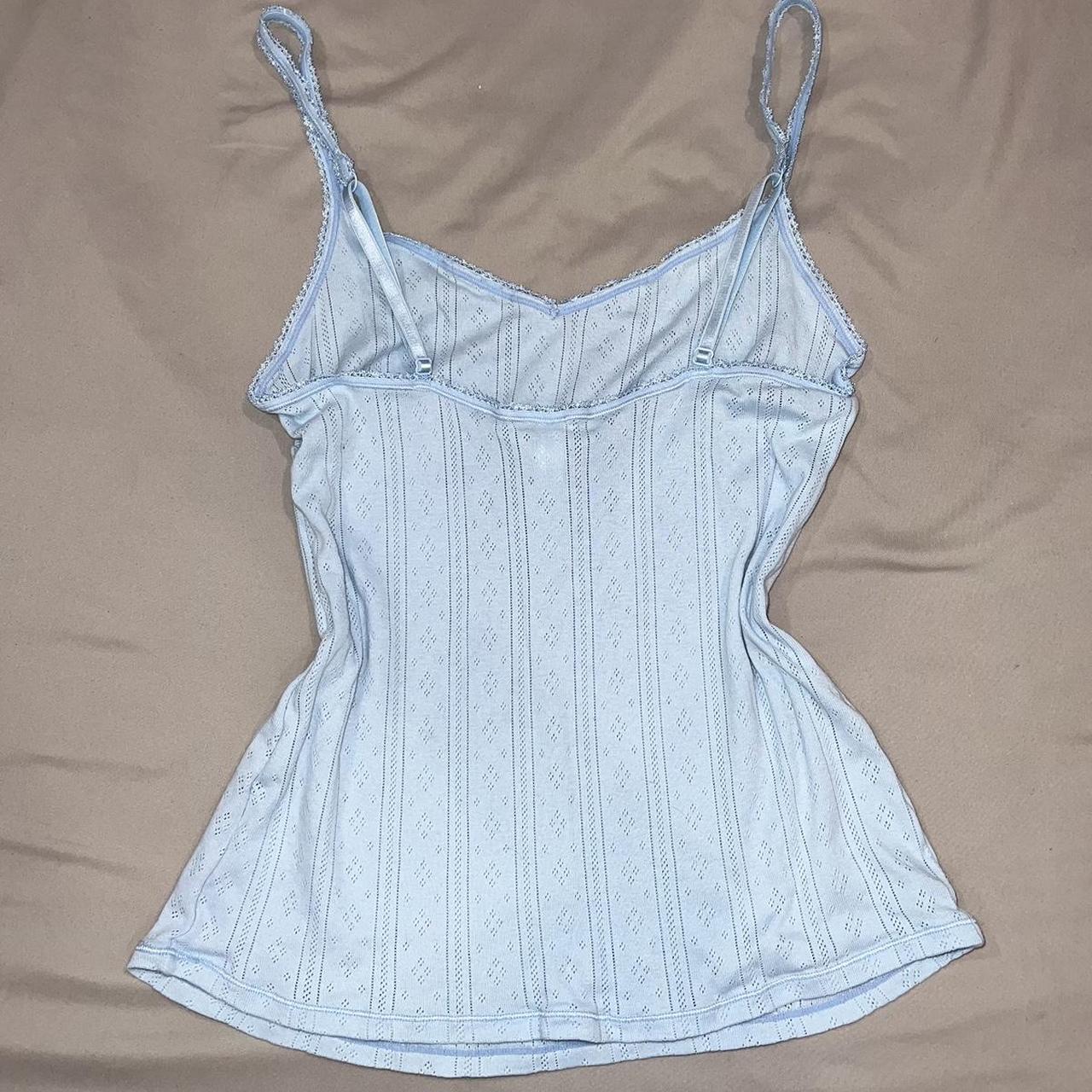 large baby blue cami tank top with sheer details... - Depop