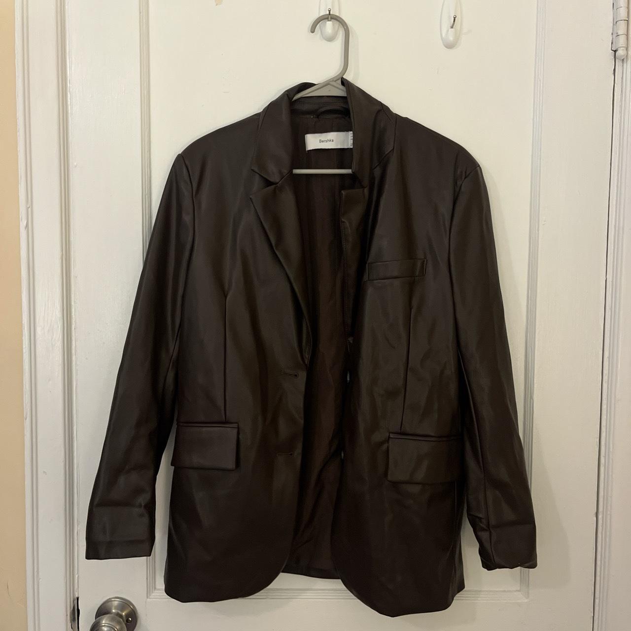 Brown Faux Leather Blazer 🤎 Only worn a few times... - Depop