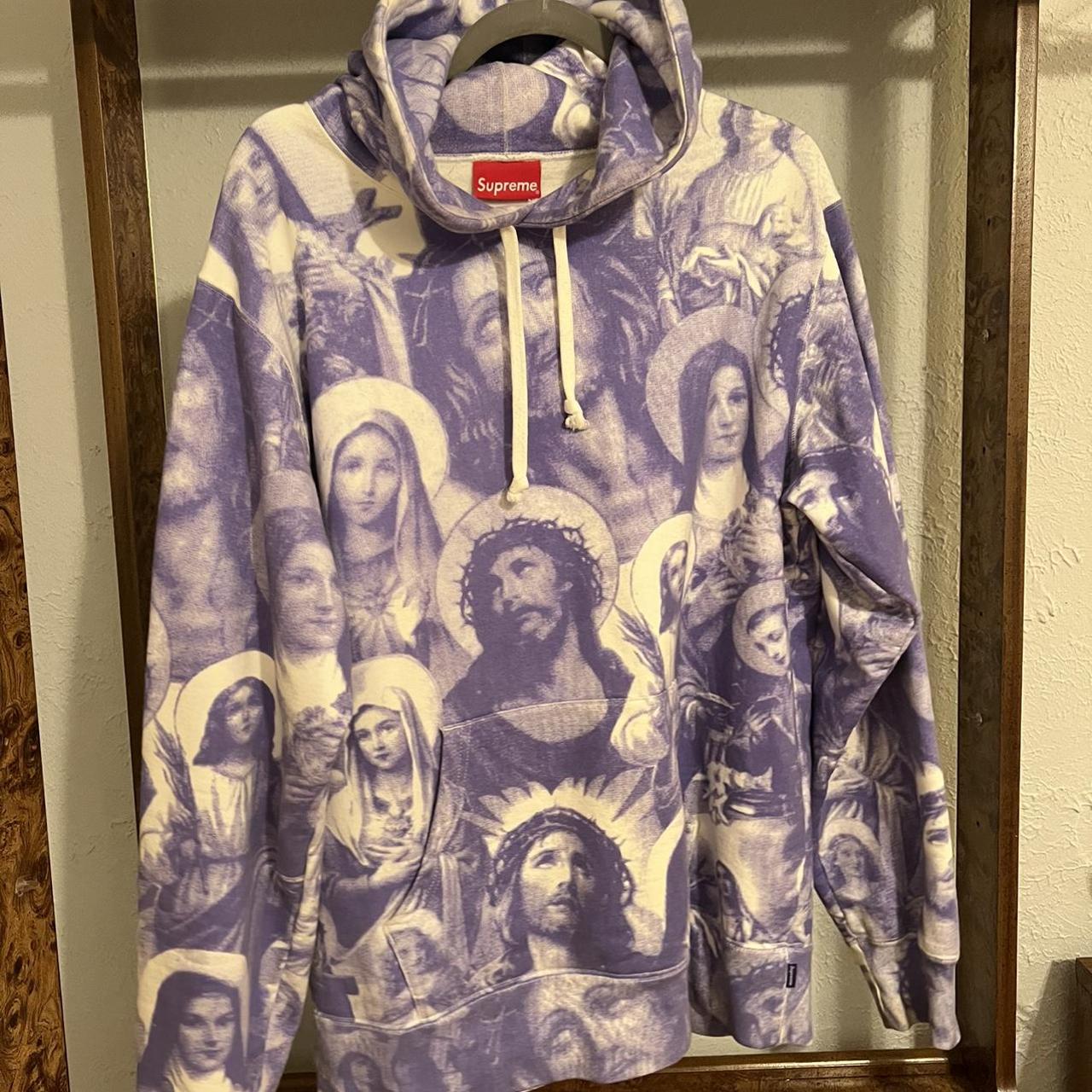 Supreme Men's Purple and White Hoodie | Depop