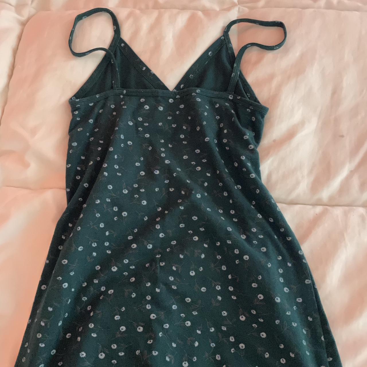 Brandy Melville Green Floral Dress stretchy cotton... Depop