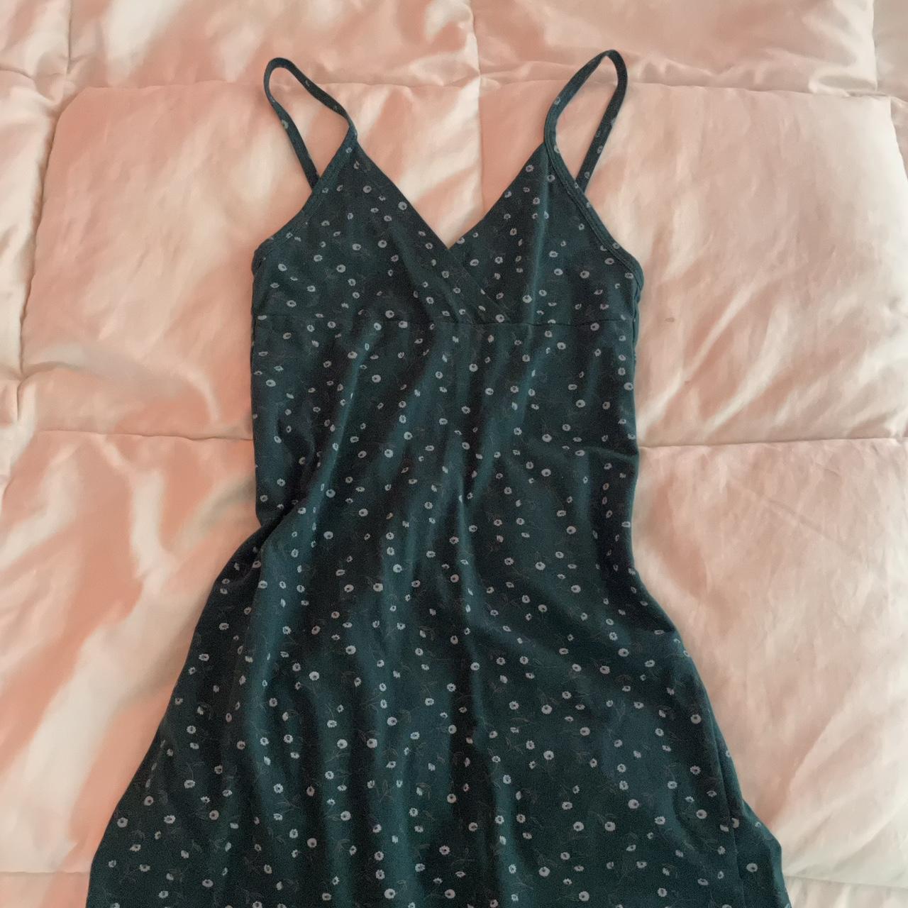 Brandy Melville Green Floral Dress stretchy cotton... Depop