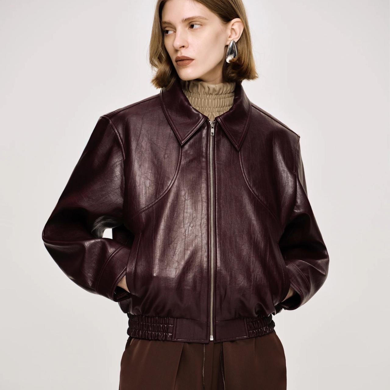 Source Unknown Women's Bomber Jacket - Burgundy/P… - image 1