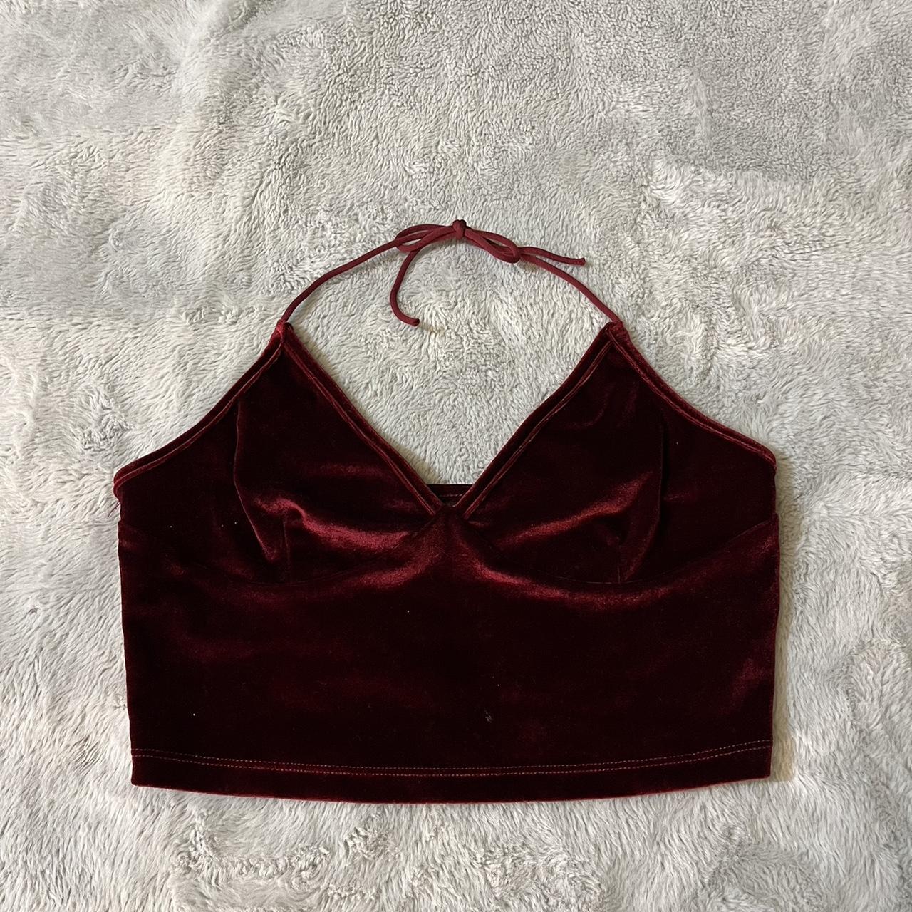 Velvet burgundy halter top (originally a tank top... - Depop