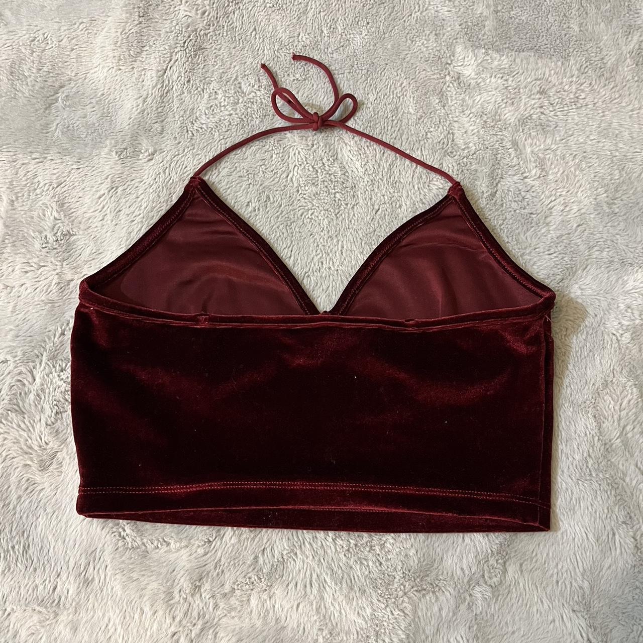 Velvet burgundy halter top (originally a tank top... - Depop
