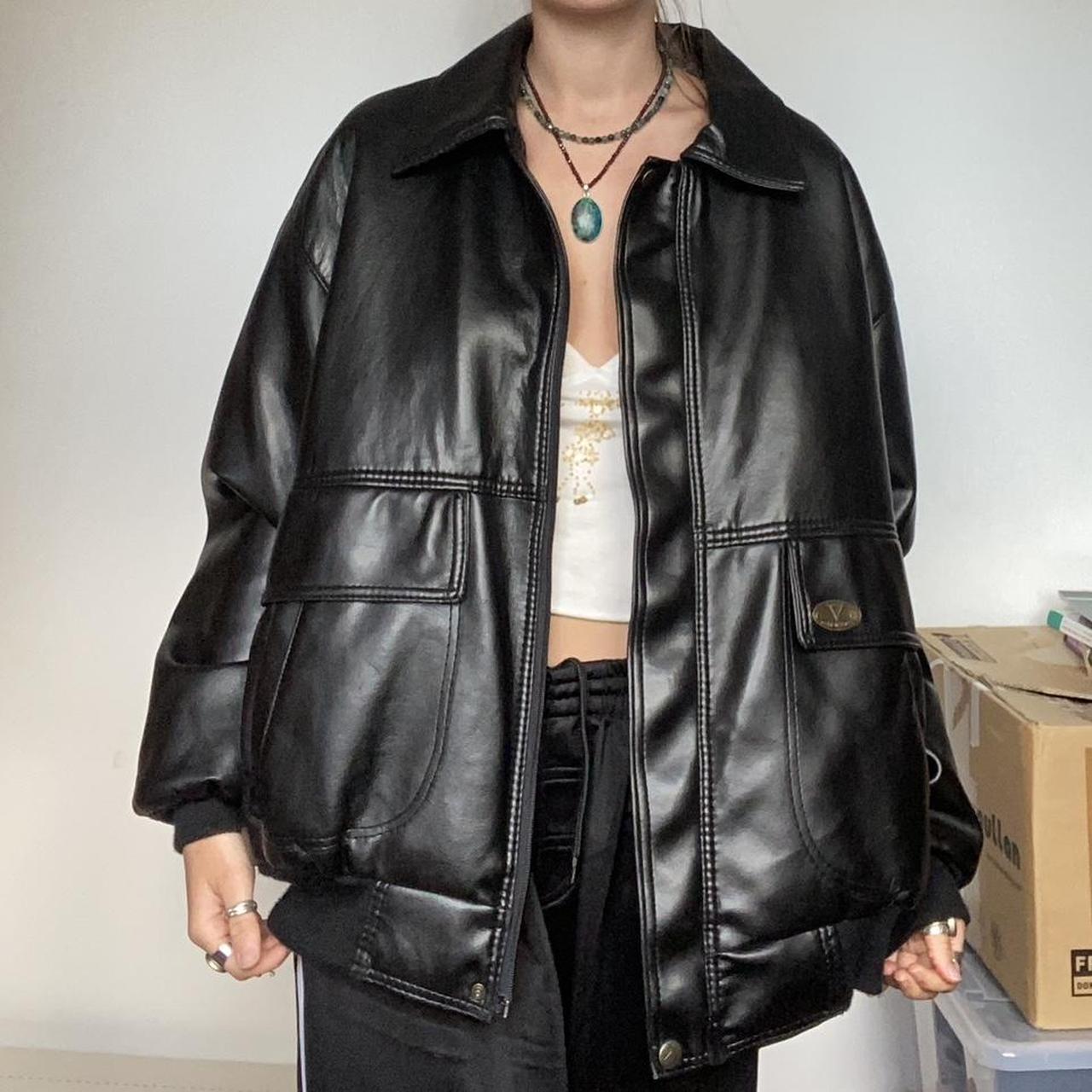 Vintage 90s black leather jacket Model is... - Depop