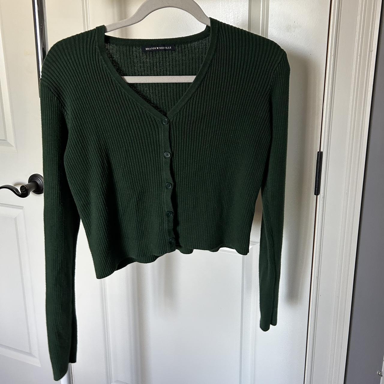 forest green button up brandy melville cardigan... Depop