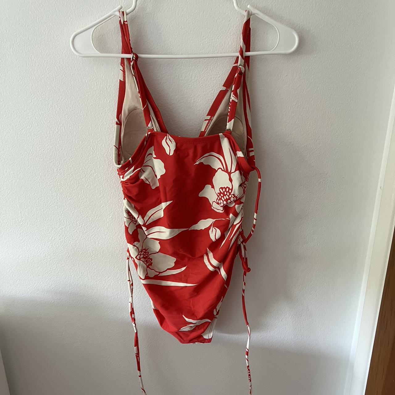 Women's Orange and White Swimsuitonepiece Depop