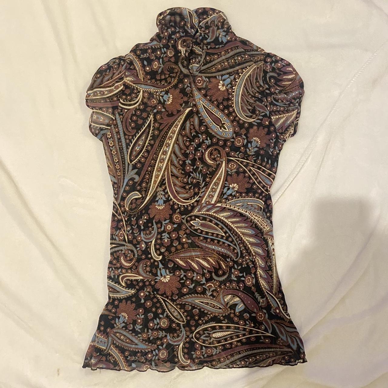 Gorgeous vintage paisley mesh top!! Puff sleeves and... - Depop