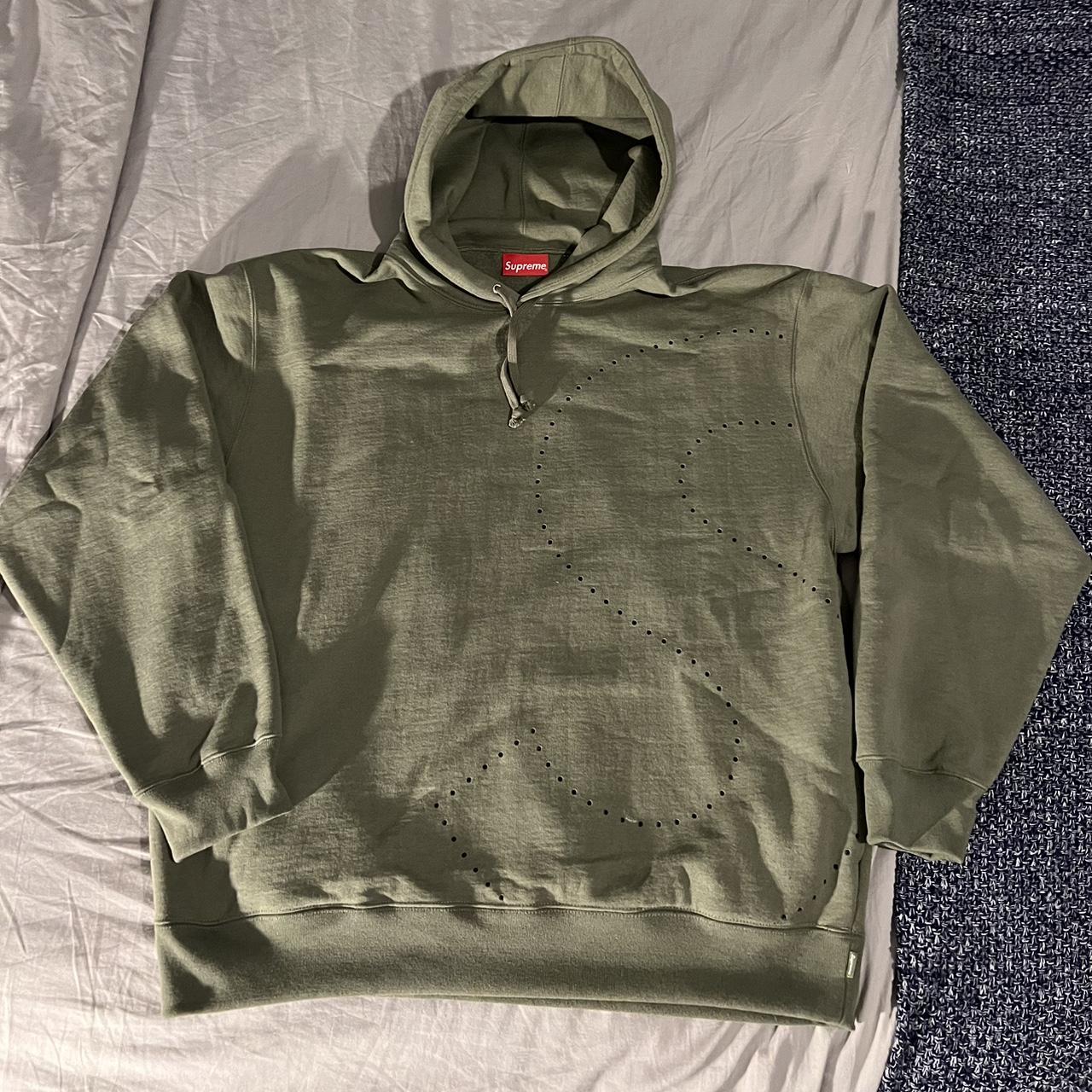 Supreme Men's Khaki and Green Hoodie | Depop