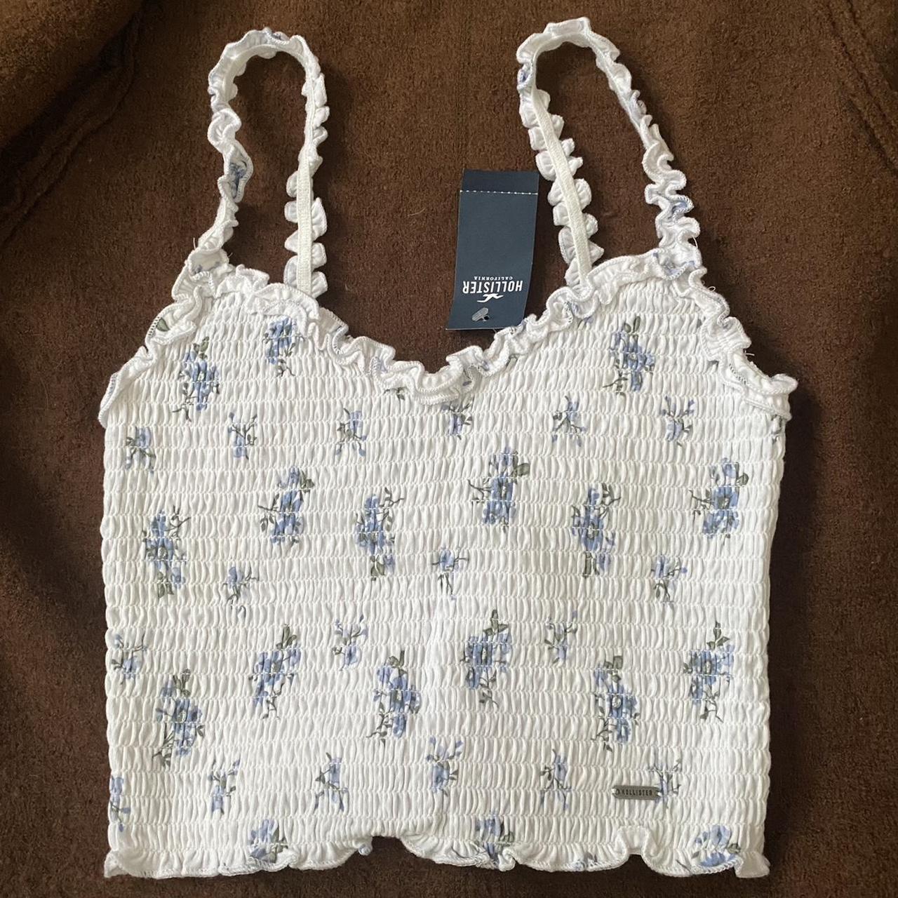 Hollister Co. Women's White and Blue Crop-top | Depop