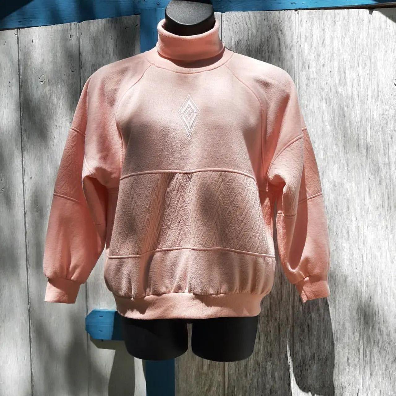 Vintage blush pink turtleneck sweatshirt w white Depop