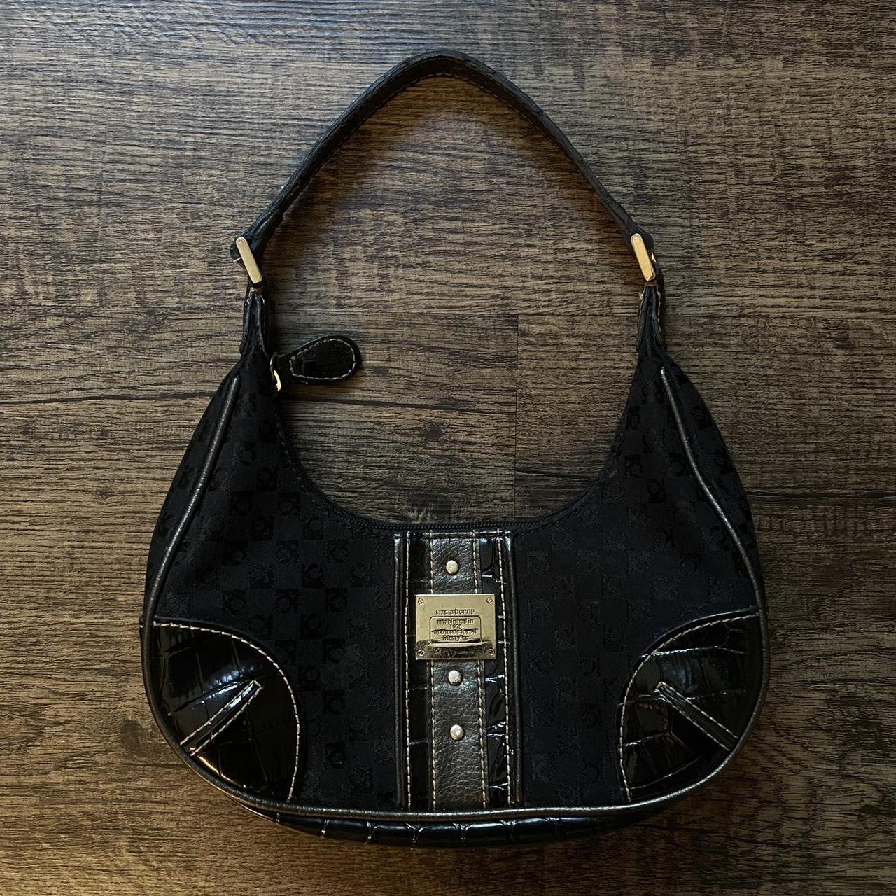 Liz Claiborne Women's Black and Silver Bag | Depop