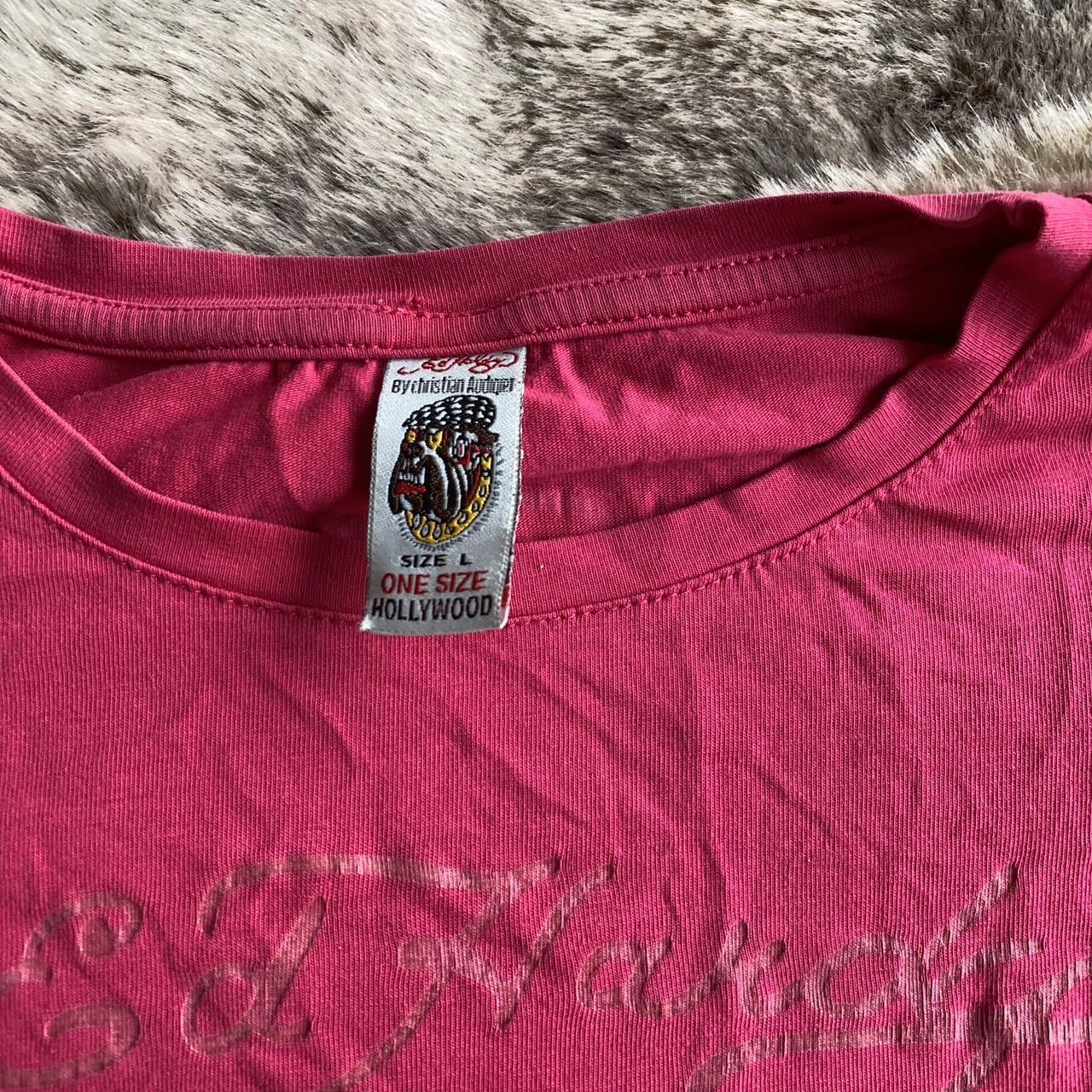 vintage pink ed hardy pink graphic t shirt... - Depop