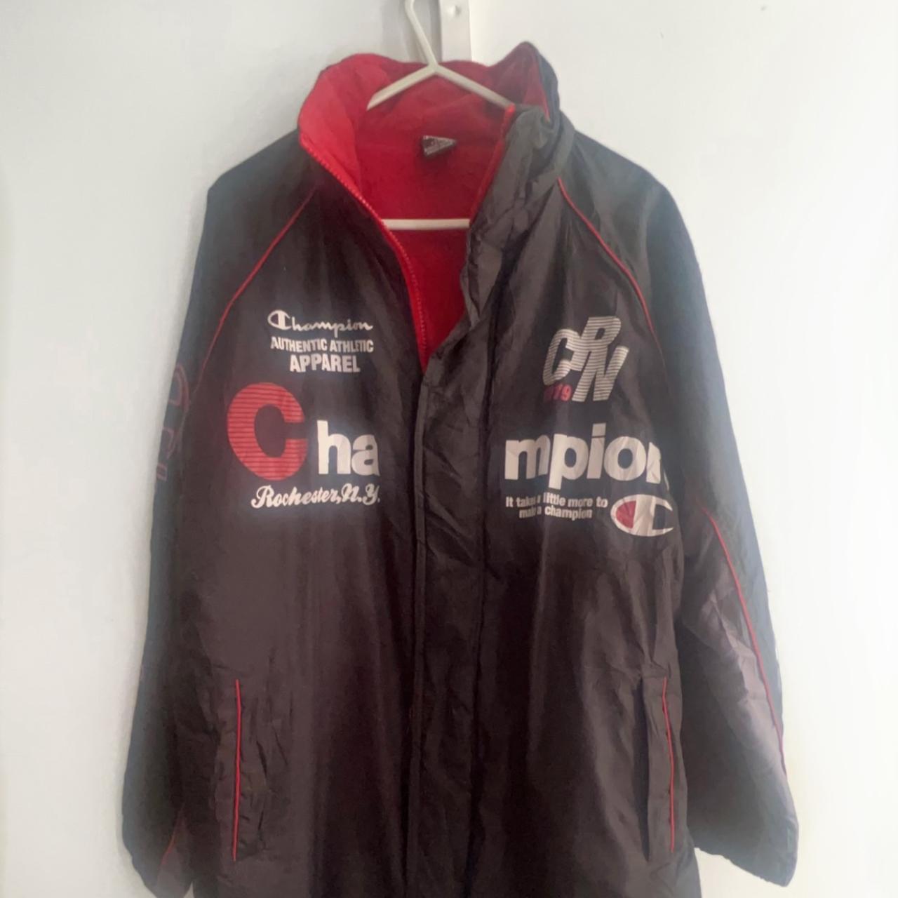 Black and red champion jacket best sale