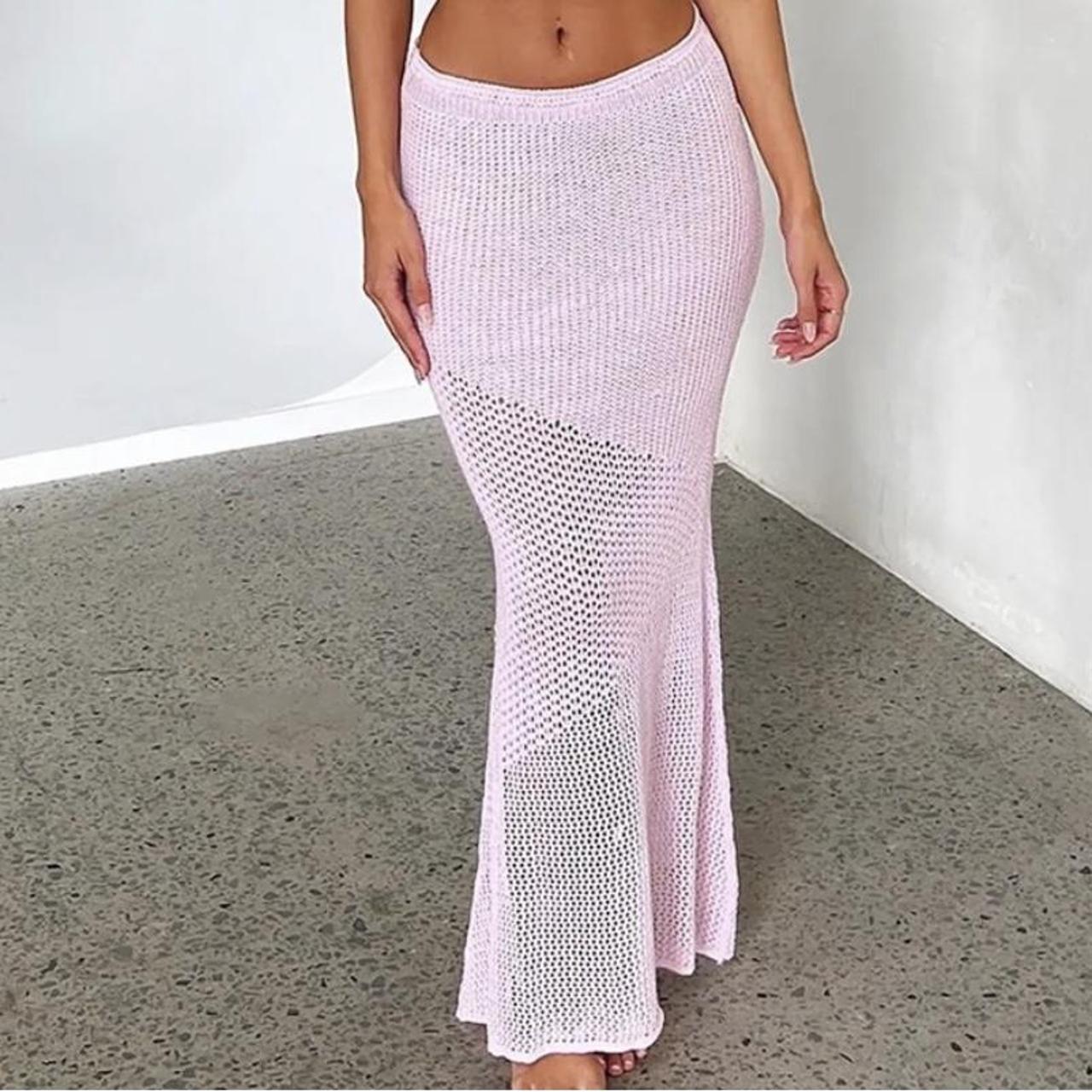 Bubblegum pink crochet maxi skirt. NWOT. Fits a size... - Depop