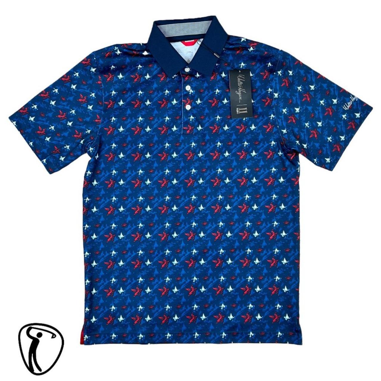 Walter Hagen Men's Navy and Red Poloshirts Depop