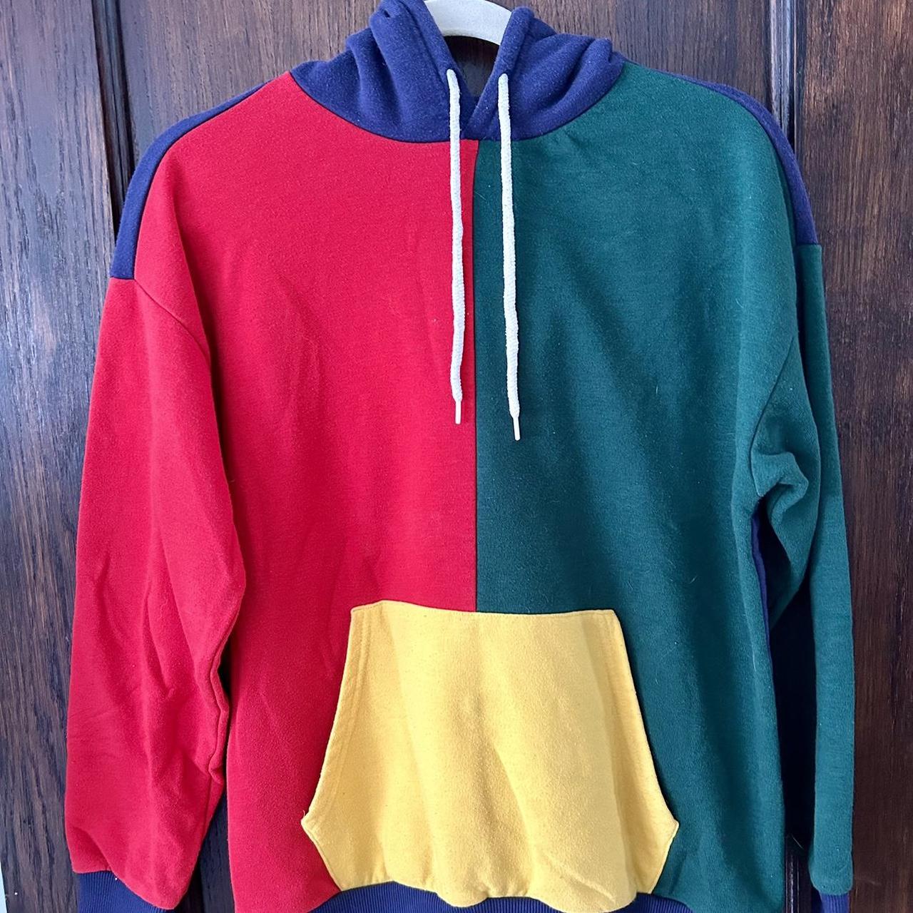 Color block red green blue yellow hoodie from. Depop