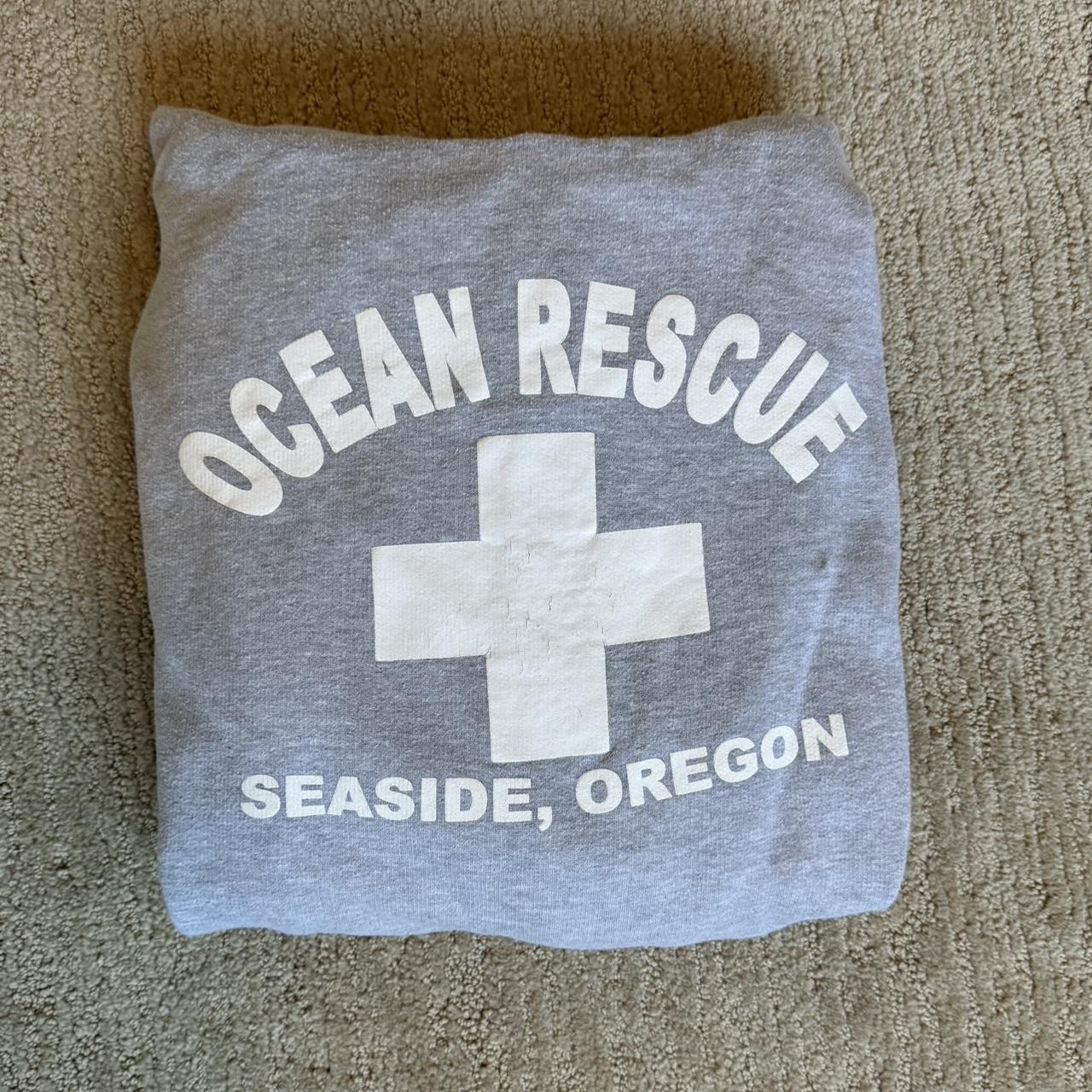 Grey and white lifeguard beach hoodie reading “Ocean... - Depop