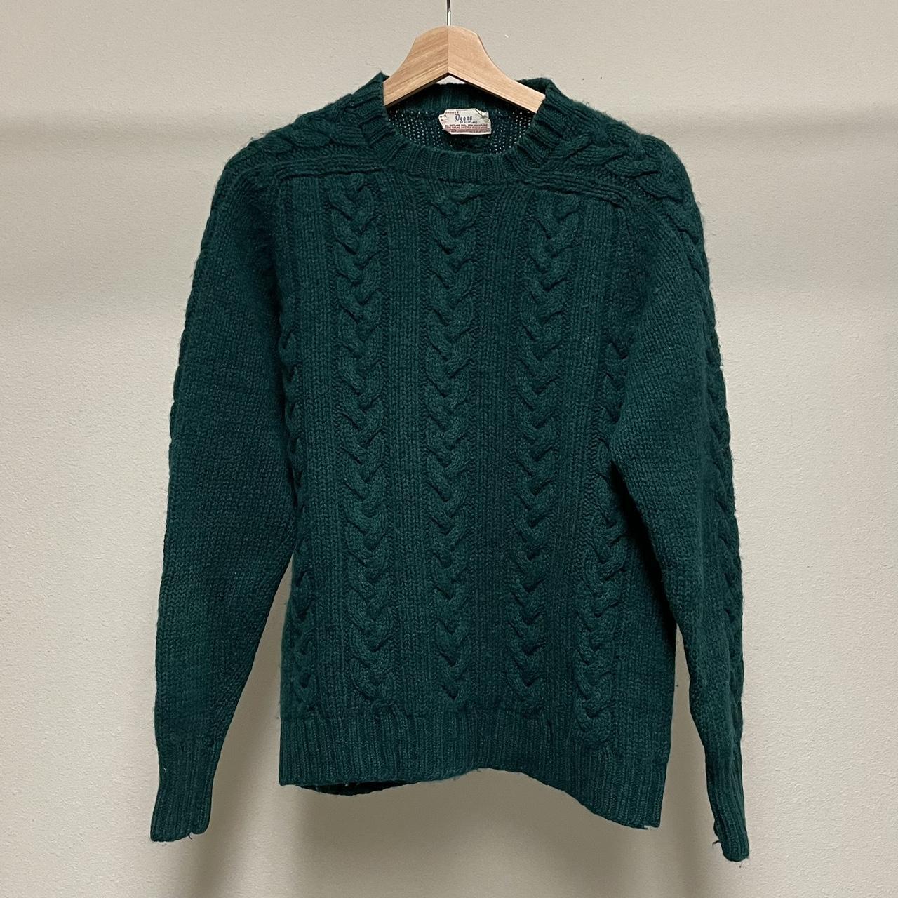 Vintage wool cable knit sweater 1950s evergreen... - Depop