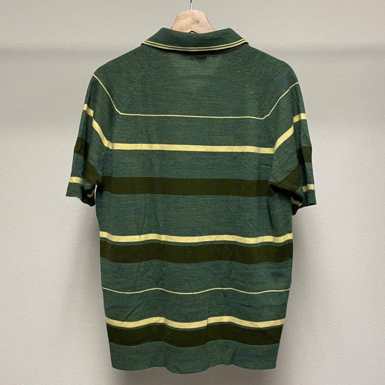 Vintage knit polo shirt 1960s green and yellow... - Depop