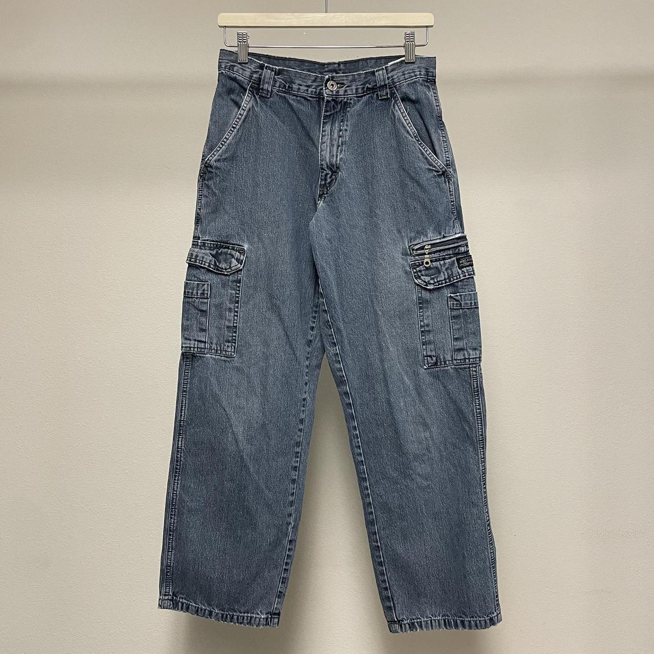 Vintage Wrangler cargo jeans 2000s y2k faded blue... - Depop