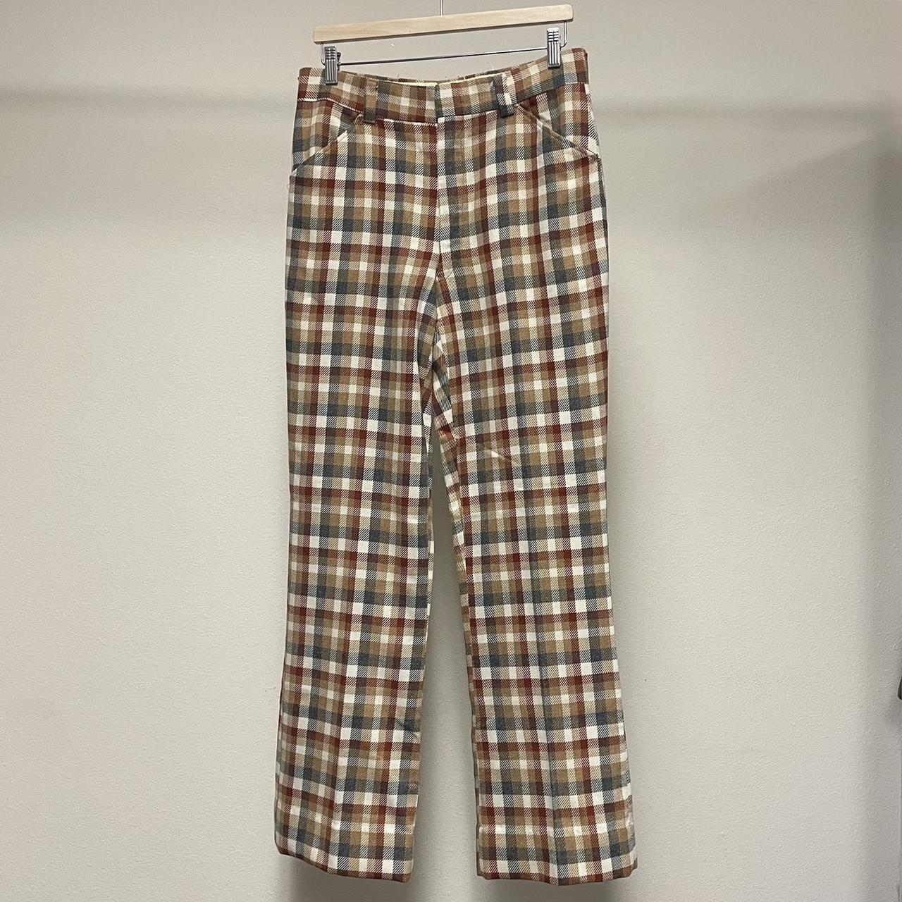 Vintage plaid wool pants 1970s burnt orange cream... - Depop