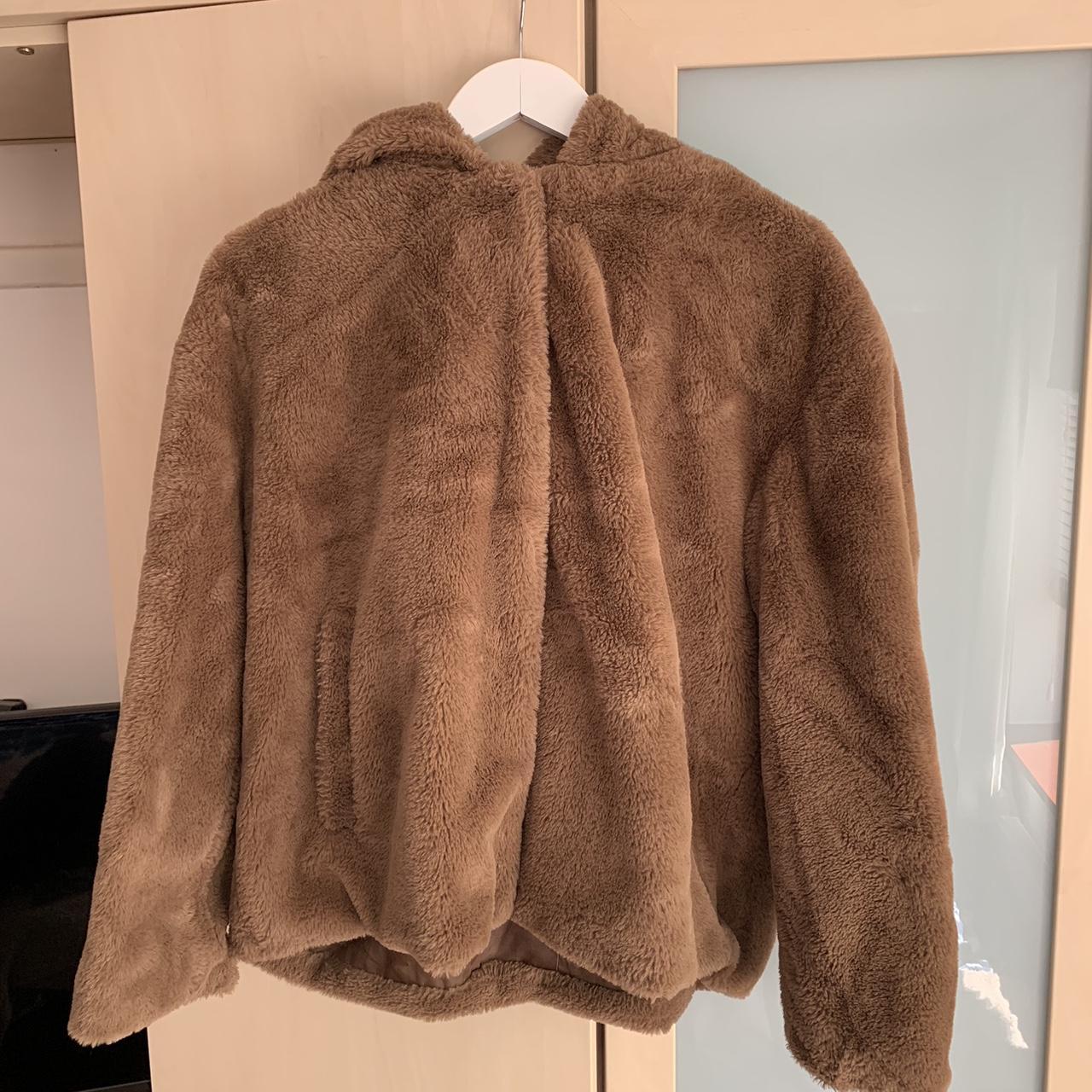 Primark fluffy chocolate brown coat with hood, size... Depop