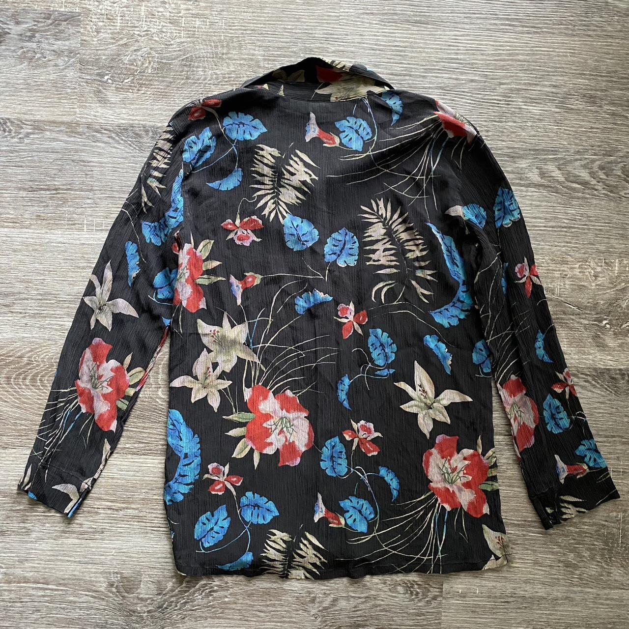 Vintage 90s Chicos black silk floral button up - Depop