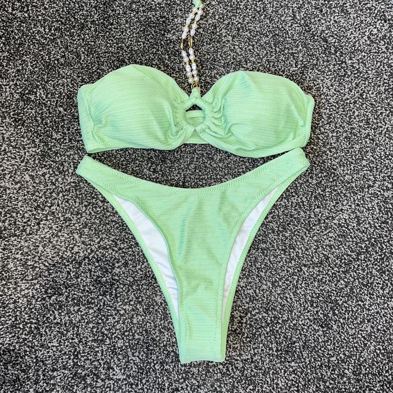 SHEIN Women's Blue and Green Bikinisandtankinisets Depop