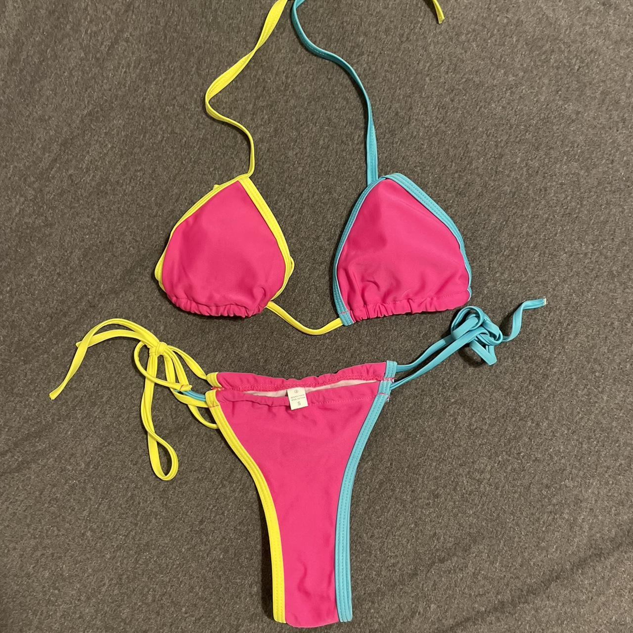 neon pink swimsuit bikini from blushmark size... - Depop