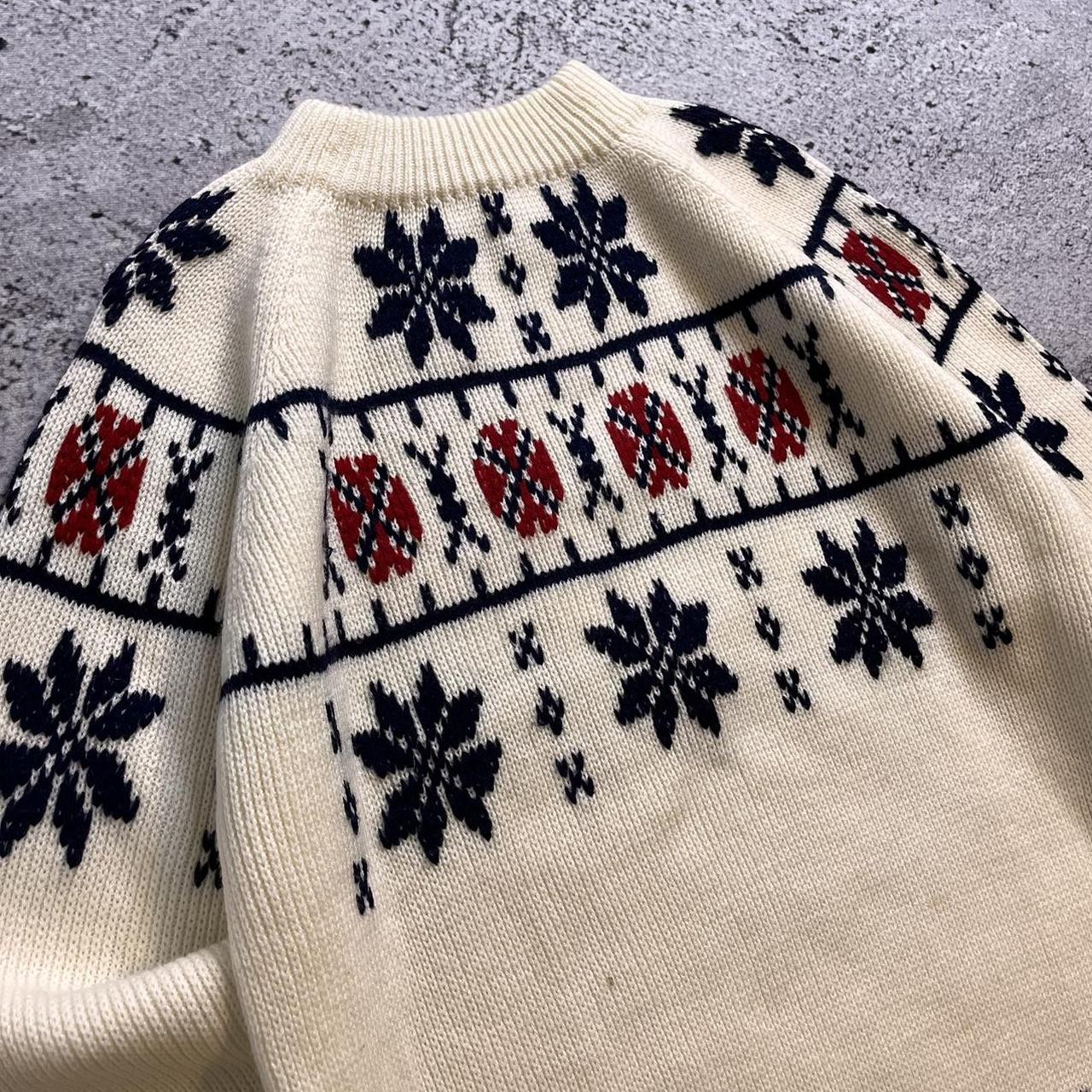Vintage Patterned Sweater 80s acrylic cream white... Depop